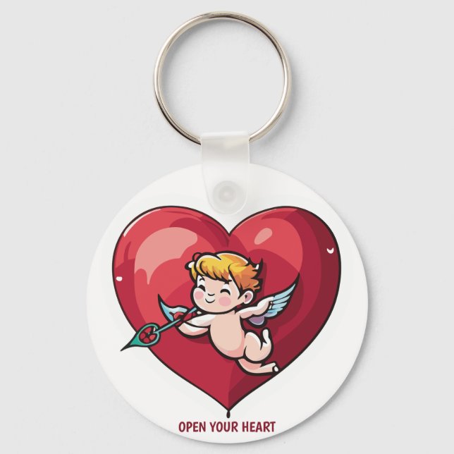 Chaveiro Cupido no Coração Vermelho (Frente)