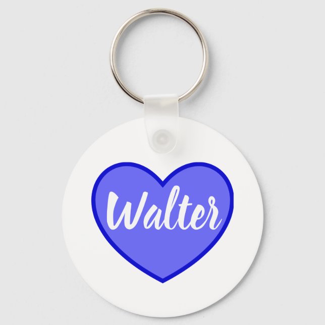 Chaveiro Curvy Walter Name Em Blue Love Heart, (Frente)