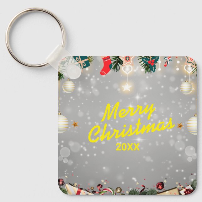 Chaveiro Custom Christmas Square Metal Keychain (Frente)