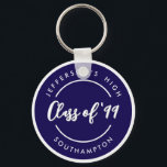 Chaveiro Custom Class of School Graduate Reunion Circle<br><div class="desc">Simple minimalist chic posh style design of school name inside navy blue circle ring. Customize it with texts of your own choice for school reunion or graduation keepsake.</div>