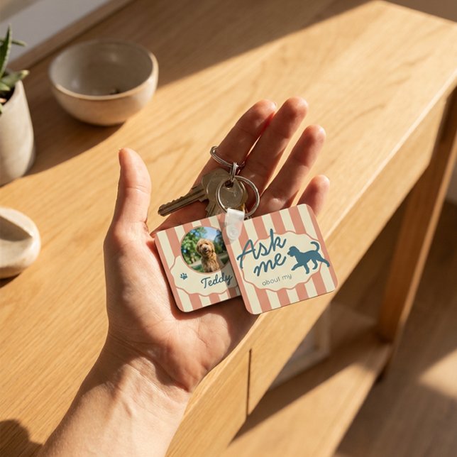 Chaveiro Custom Golden Doodle Photo Name Terracotta Stripes (Criador carregado)