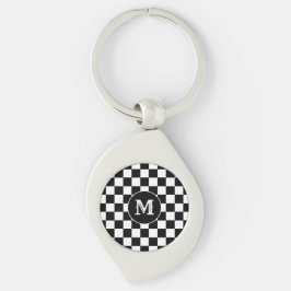 Chaveiro Custom Initial, Black White Checkered Keychain