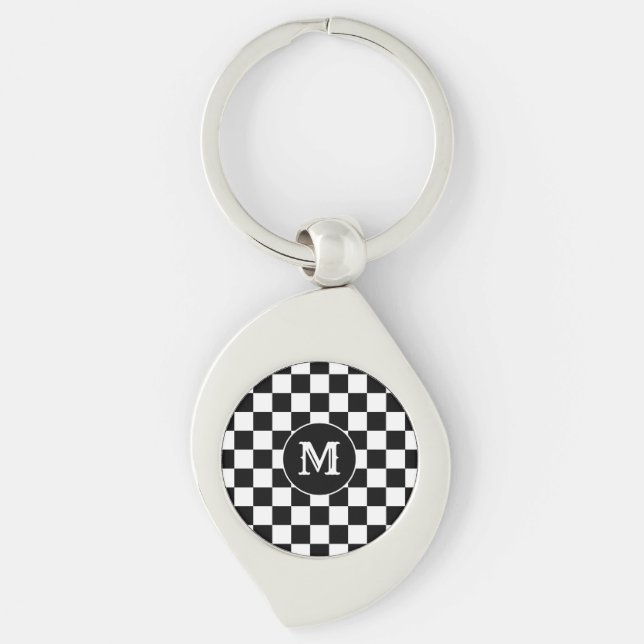 Chaveiro Custom Initial, Black White Checkered Keychain (Frente)