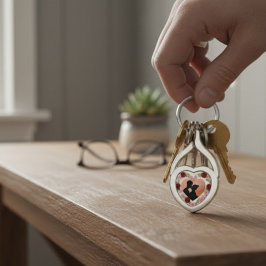 Chaveiro Custom Photo Heart Metal Keychain - Floral