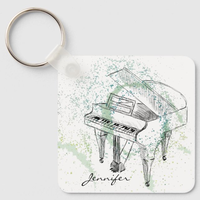 Chaveiro Custom Piano Illustration Art Drawing Music Lovers (Frente)