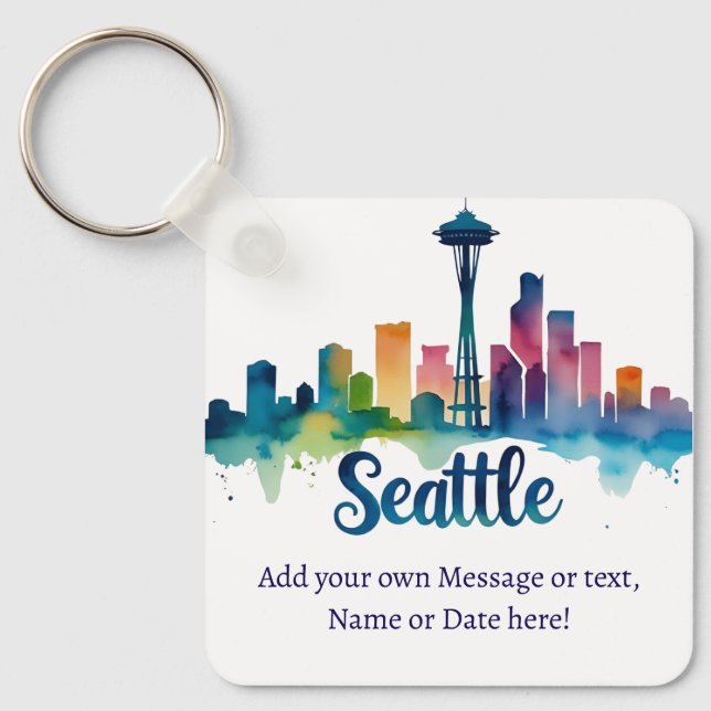 Chaveiro Custom Seattle City watercolor Skyline (Frente)