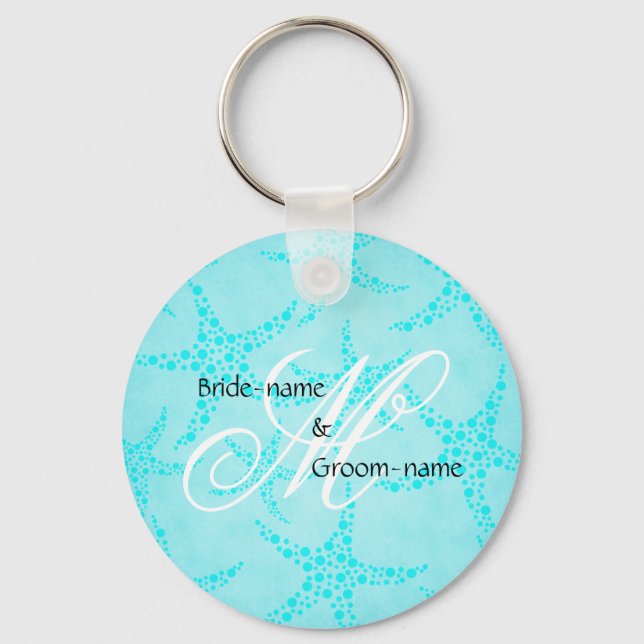 Chaveiro Custom Wedding Monogram Turquoise Starfish (Frente)