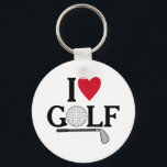Chaveiro Customizable I love Golf Balls<br><div class="desc">Show off your passion for the green with this sleek and playful "I ❤️ GOLF" design. Featuring a clever blend of typography and sport-specific imagery, this graphic replaces the "O" in Golf with a detailed golf ball illustration and underlines the sentiment with a classic iron club. It’s a sophisticated yet...</div>