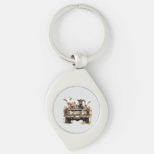 Chaveiro Cute Animal Farm On Metal Keychain (Frente)