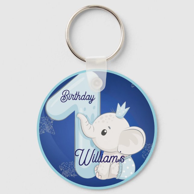 Chaveiro Cute Baby Elephant First Birthday (Frente)
