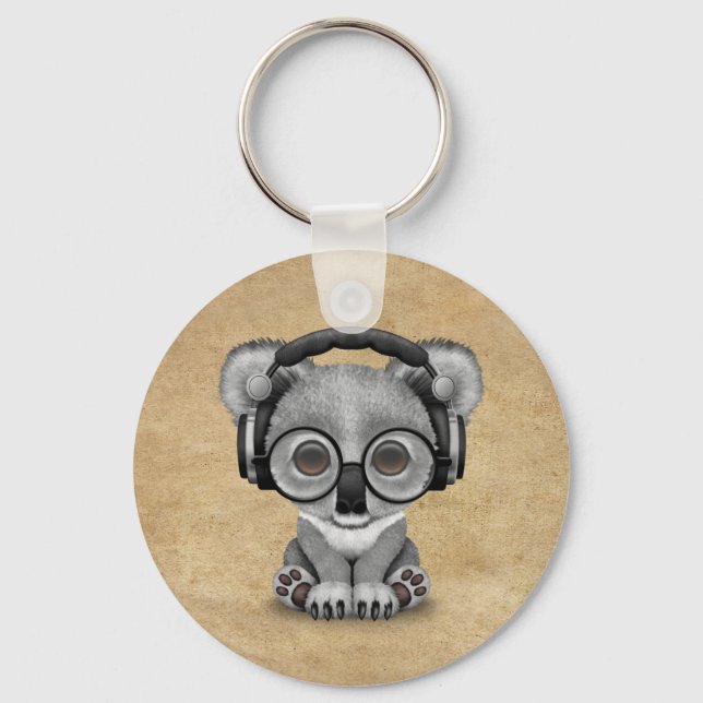 Chaveiro Cute Baby Koala Bear Dj Vestindo Fones de ouvido (Frente)
