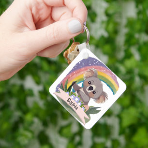 Chaveiro Cute Baby Koala Rainbow Nome Personalizado