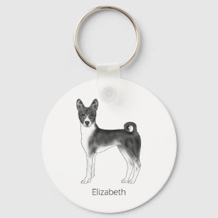 Chaveiro Cute Basenji Dog In Black And White & Custom Text