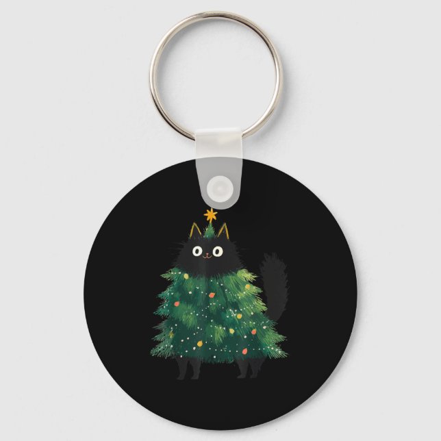 Chaveiro Cute Black Cat Christmas Tree Funny Kitten Lover X (Frente)