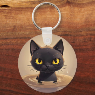 Chaveiro Cute Black Cat Swimming Decorative Art