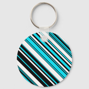 Chaveiro Cute black white aqua stripes