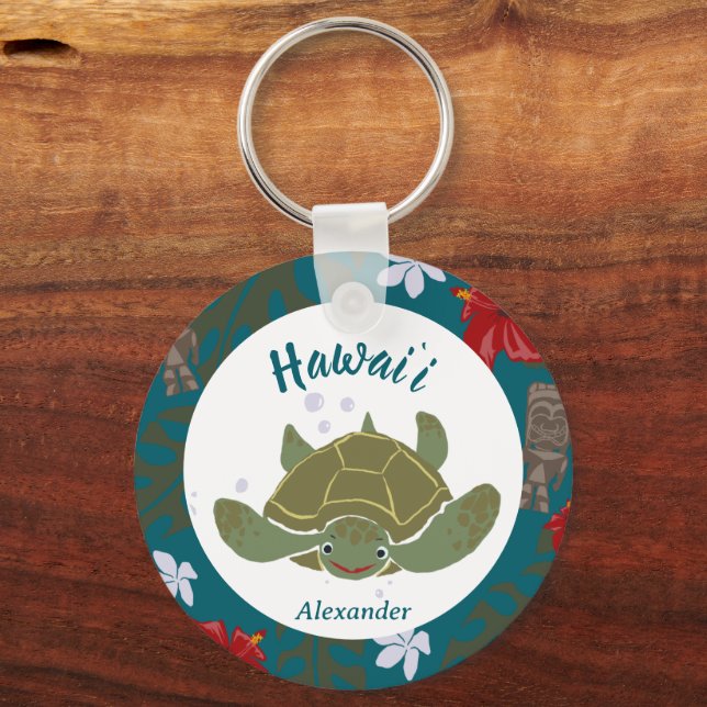 Chaveiro Cute Cartoon Hawaii Sea Turtle Tropical  (Frente)
