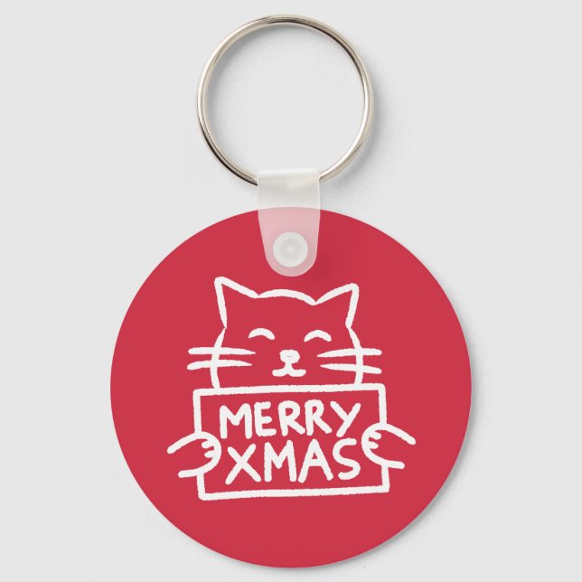 Chaveiro Cute Cat Merry Xmas (Frente)