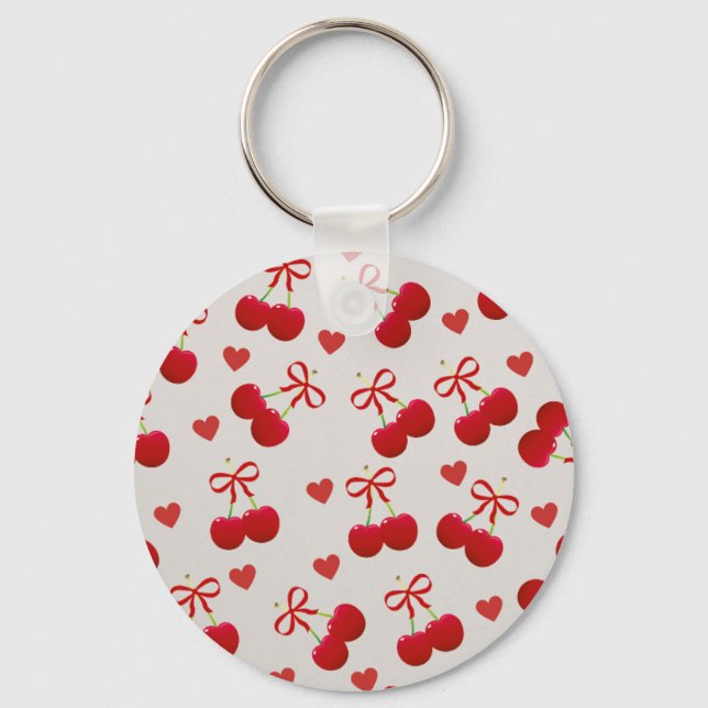Chaveiro Cute Cherry and Heart Pattern Keychain (Frente)