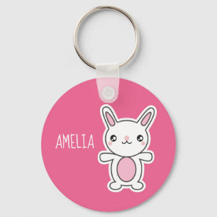 Chaveiro Cute Chibi Bunny Pink Personalizado