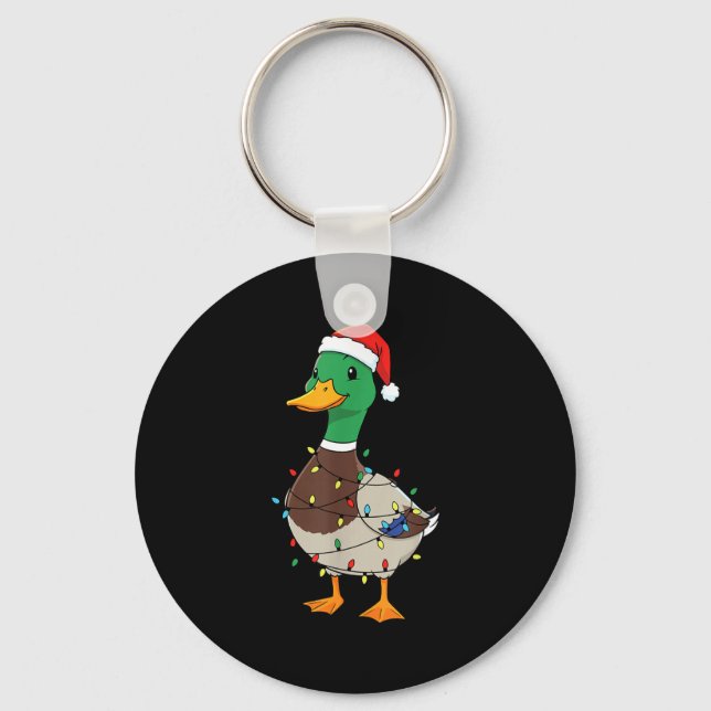 Chaveiro Cute Christmas Duck Mallard With Xmas Lights  (Frente)