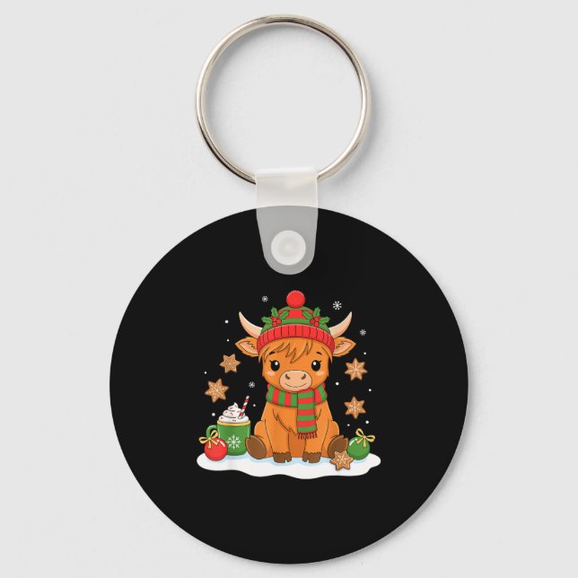 Chaveiro Cute Christmas Highland Cow Lover Xmas Women Farm  (Frente)