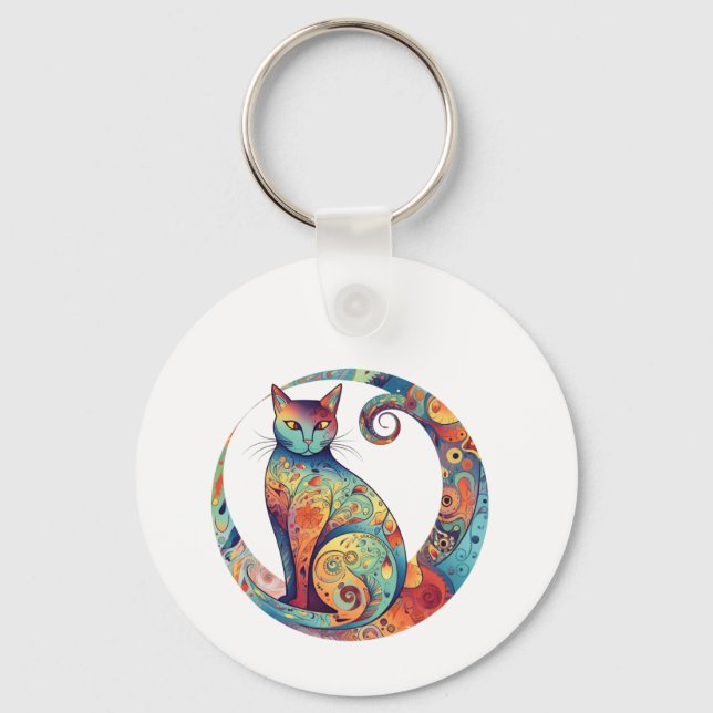 Chaveiro cute colurful cat design  (Frente)
