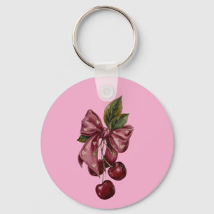 Chaveiro Cute Coquette Cereja Fita Rosa Estética