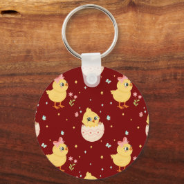 Chaveiro Cute Easter Chick with Pink Bow Seamless Pattern 
