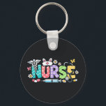 Chaveiro Cute Easter Nurse Medical Humor<br><div class="desc">Colorful lettering with a nurse hat,  stethoscope,  flowers and playful medical symbols. A cheerful graphic celebrating caring nurses and healthcare professionals during the Easter season with a bright and friendly hospital atmosphere.</div>