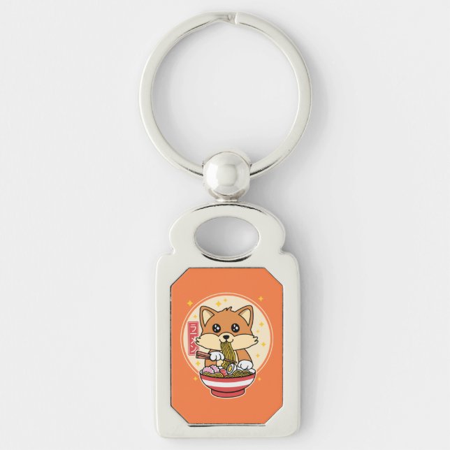 Chaveiro Cute Fox Eating Ramen Kawaii - Presente de Comida  (Frente)