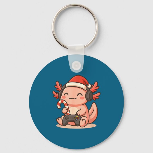 Chaveiro Cute Gamer Axolotl Christmas Design  (Frente)
