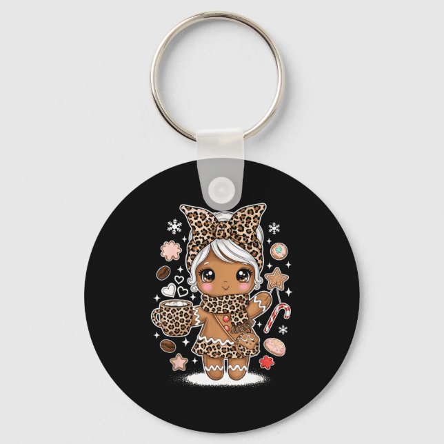 Chaveiro Cute Gingerbread Leopard Christmas Xmas Girl Women (Frente)