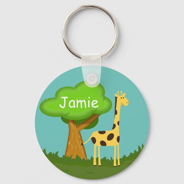 Chaveiro Cute Giraffe and Tree Art Personalised Keychain (Frente)