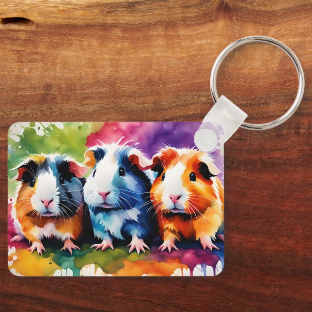 Chaveiro Cute guinea pigs with splashes of color, custom (Frente)
