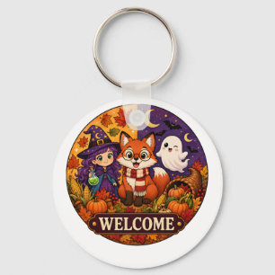 Chaveiro Cute Halloween Raposa Bruxa Fantasma Outono Queda