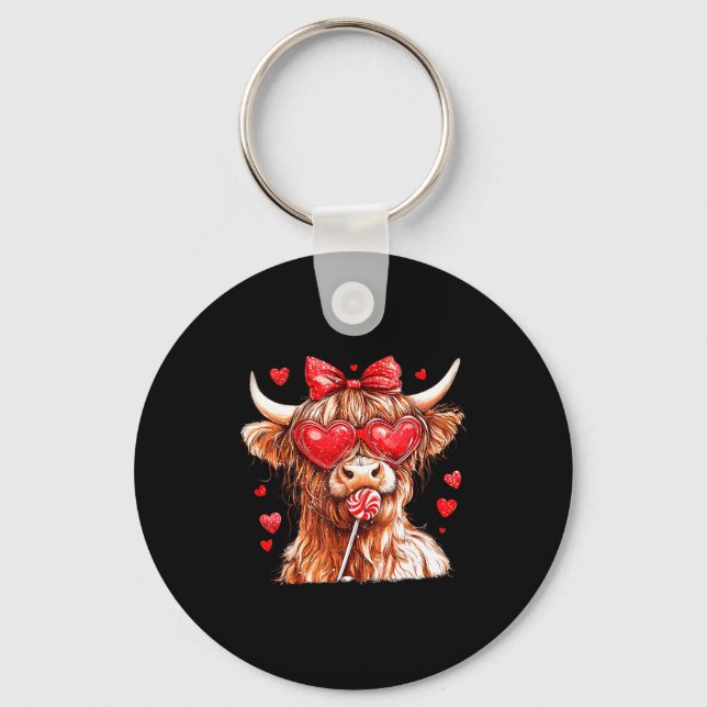 Chaveiro Cute Highland Cow Candy Cane Heart Valentines Day  (Frente)