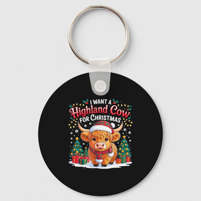 Chaveiro Cute Highland Cow Christmas Funny Santa Lights Hol (Frente)