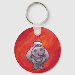 Chaveiro Cute Hippo em Santa Hat em Vermelho