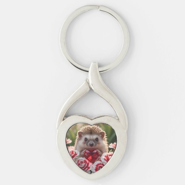 Chaveiro Cute January Hedgehog with Garnet Heart (Frente)