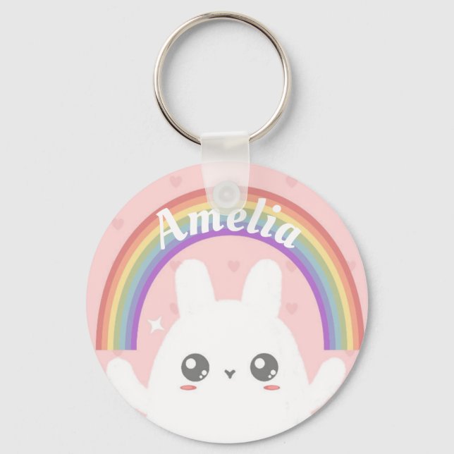 Chaveiro Cute Kawaii Bunny e Rainbow Personalizados (Frente)