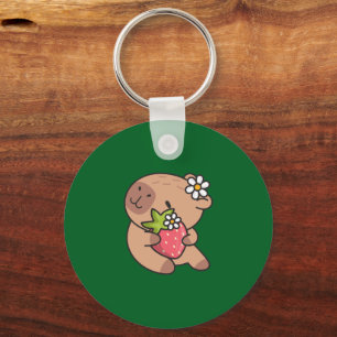 Chaveiro Cute Kawaii Capybara Strawberry Flower Birthday Gi