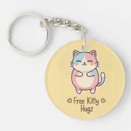 Chaveiro Cute Kawaii Cat "Free Kitty Hugz" Pastel Acrylic 