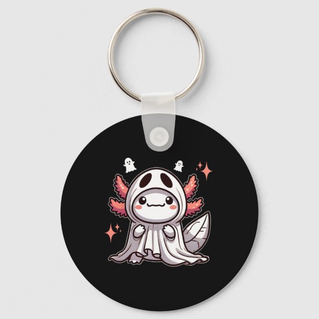 Chaveiro Cute Kawaii Halloween Ghost Axolotl (Frente)