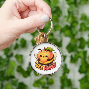 Chaveiro Cute Kawaii Peach Bee Feliz Pun Funny