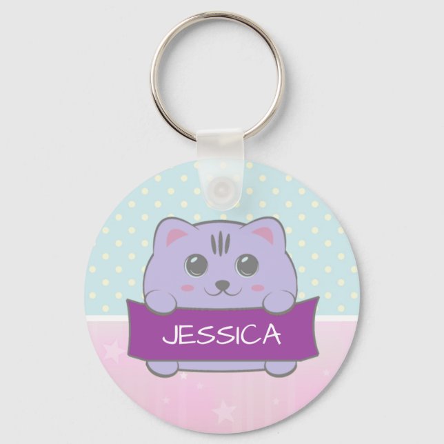 Chaveiro Cute Kitten Personalized Polka Dot (Frente)