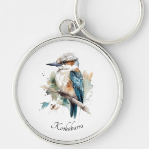Chaveiro Cute Kookaburra num galho pintado em aquarela