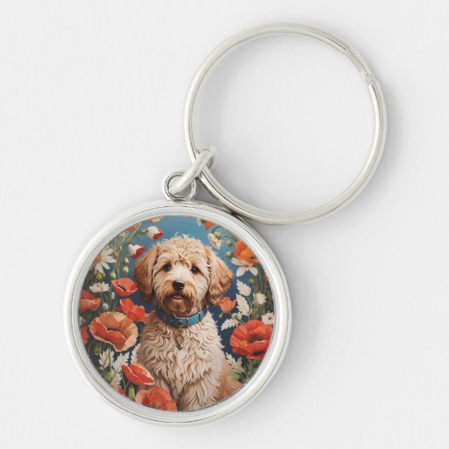 Chaveiro Cute Labradoodle Daisy E Poppy Flower (Frente)