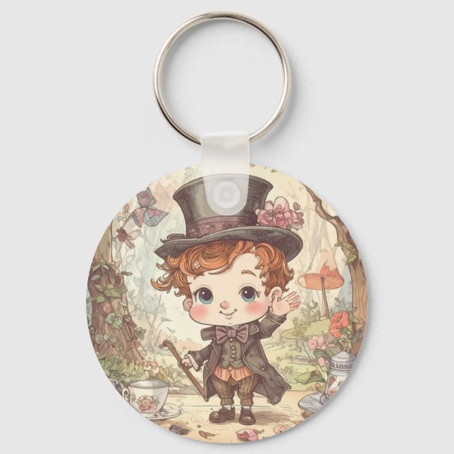 Chaveiro Cute Mad Hatter Whimsical Wonderland Woodland Art (Frente)