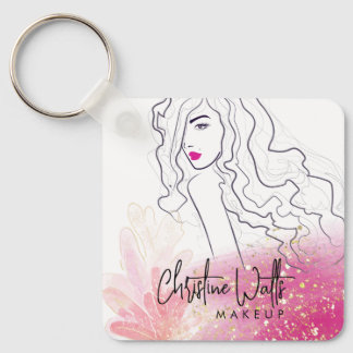Chaveiro Cute Menina Rosa Brilho Brilho Maquiagem QR